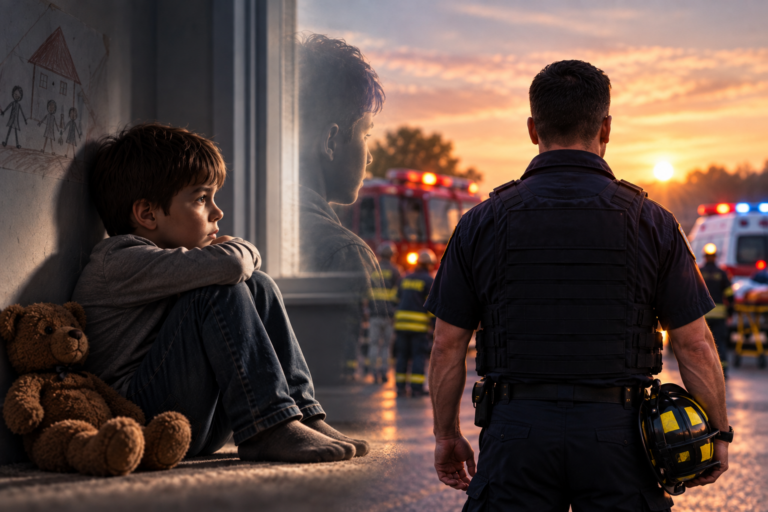 First responder mental health and childhood trauma represented through a child and an adult first responder